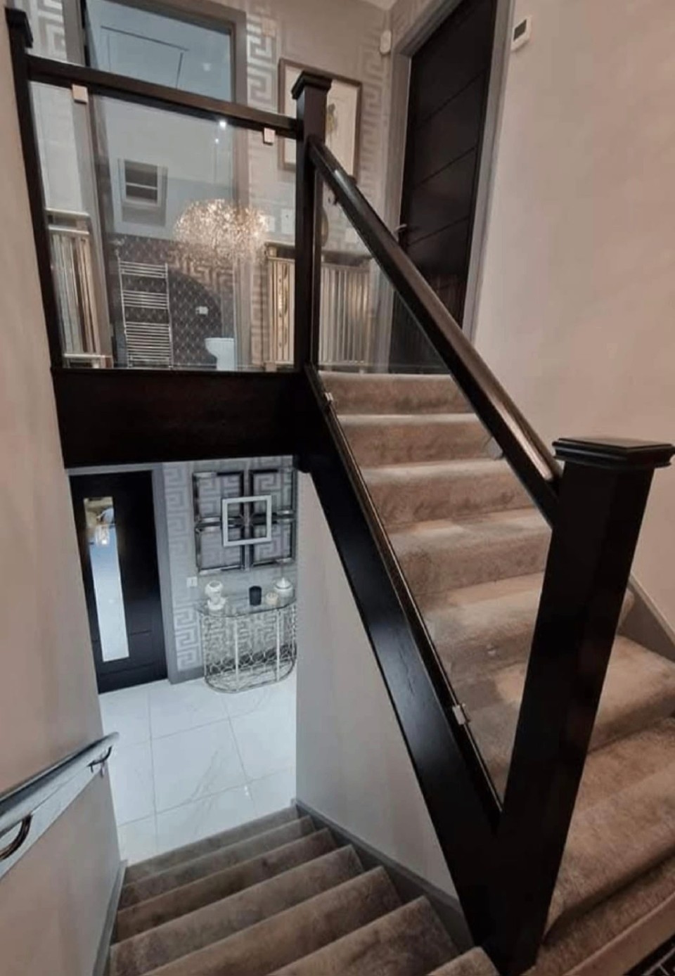 Interior staircase sprayed in black finish